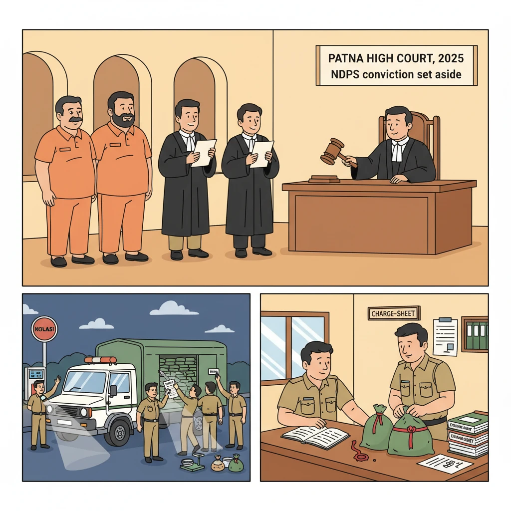Illustration of Patna High Court hearing an NDPS appeal on alleged ganja seizure.