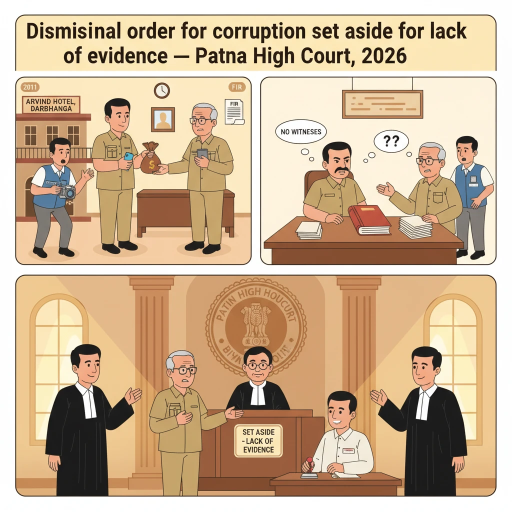 Illustration of Patna High Court reviewing a departmental dismissal for alleged corruption.