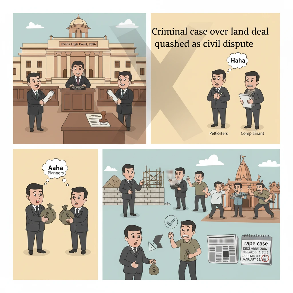 Illustration of Patna High Court reviewing a criminal case from a land development dispute.