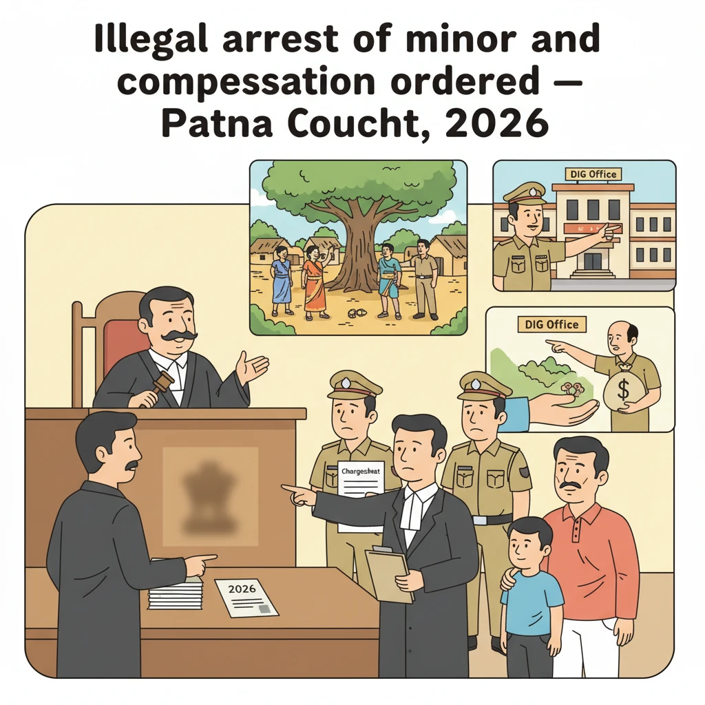 Courtroom illustration of Patna High Court examining illegal arrest of a minor.