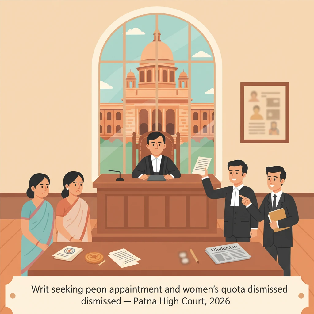 Courtroom illustration showing Patna High Court review of peon recruitment and reservation.