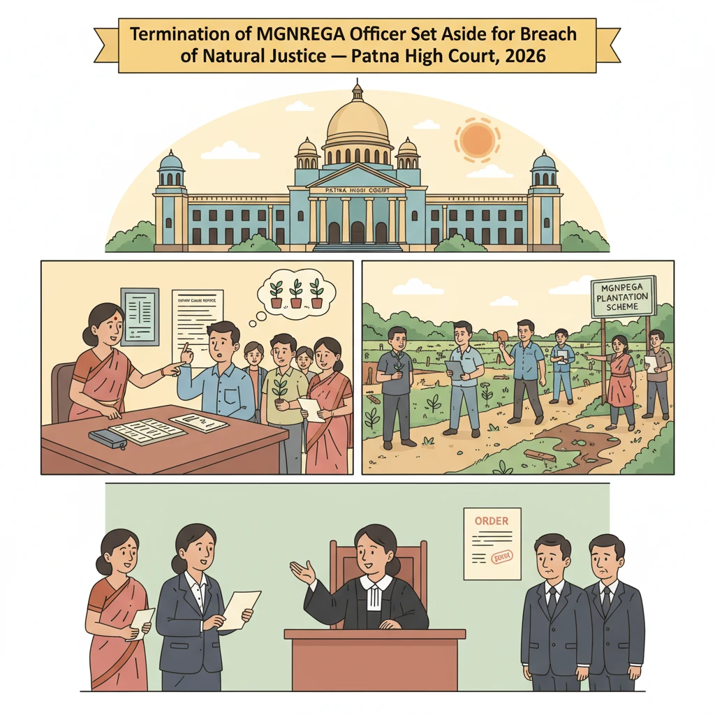 Illustration of Patna High Court reviewing termination of a MGNREGA Programme Officer