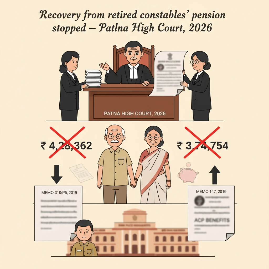 Illustration of Patna High Court building symbolising protection of retired police pension.