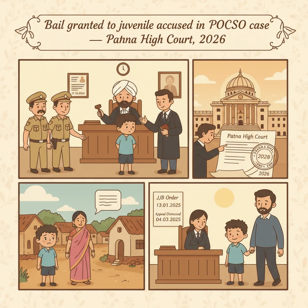 Courtroom scene depicting a juvenile bail hearing before the Patna High Court.