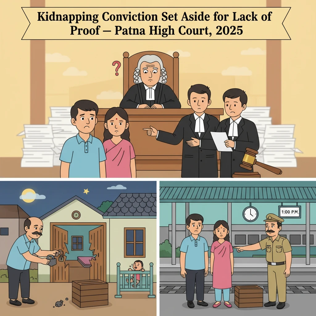 Illustration of a courtroom scene at Patna High Court in a kidnapping appeal.