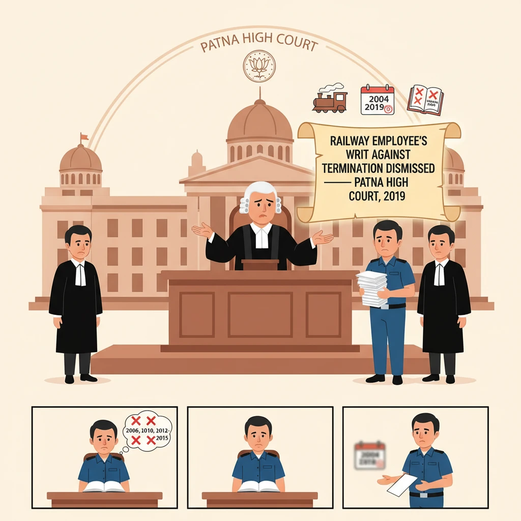 Illustration of Patna High Court examining termination of a railway employee for failing departmental exams.