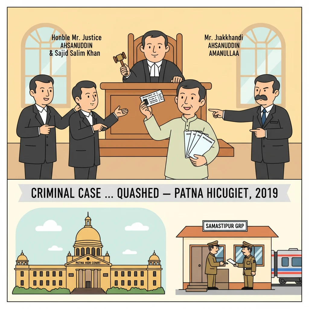 Courtroom scene symbolising Patna High Court quashing a railway ticket black marketing case.