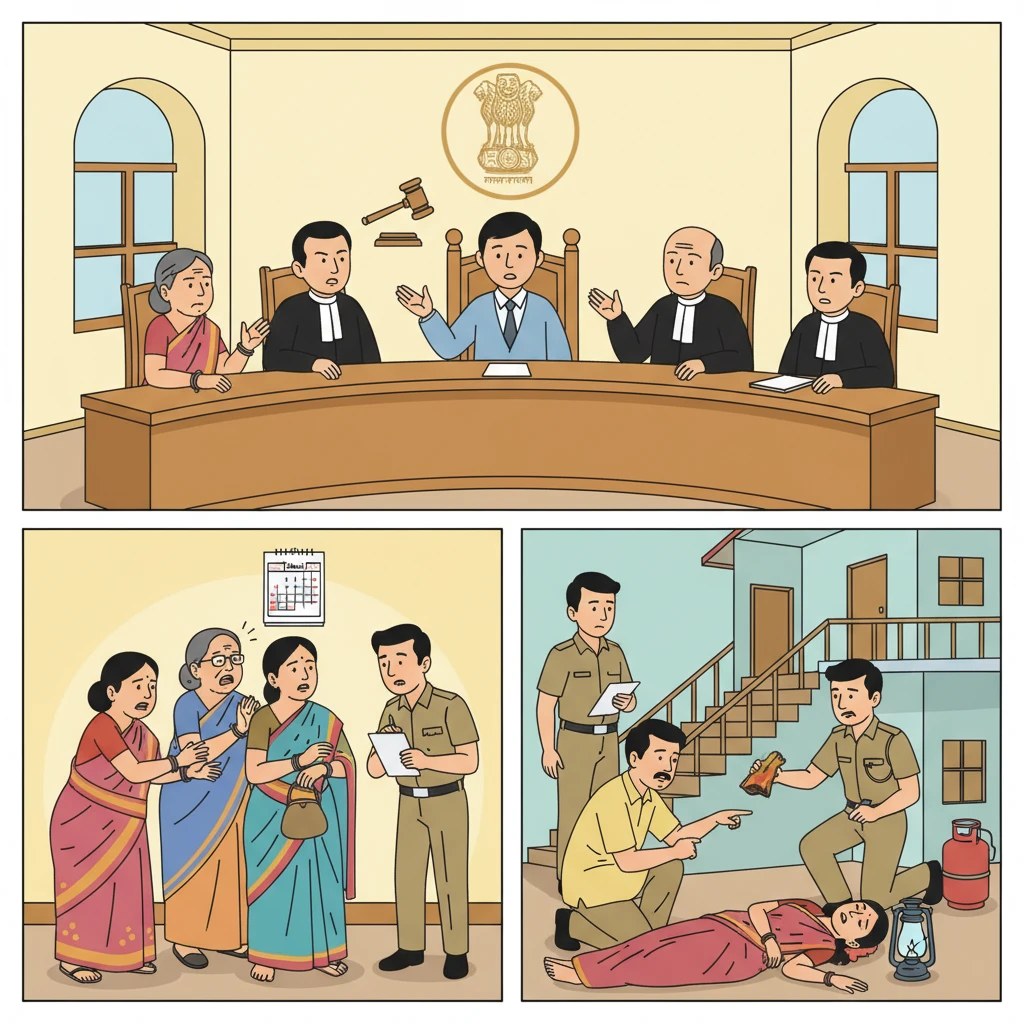 Courtroom illustration showing a dowry death conviction upheld by the Patna High Court.