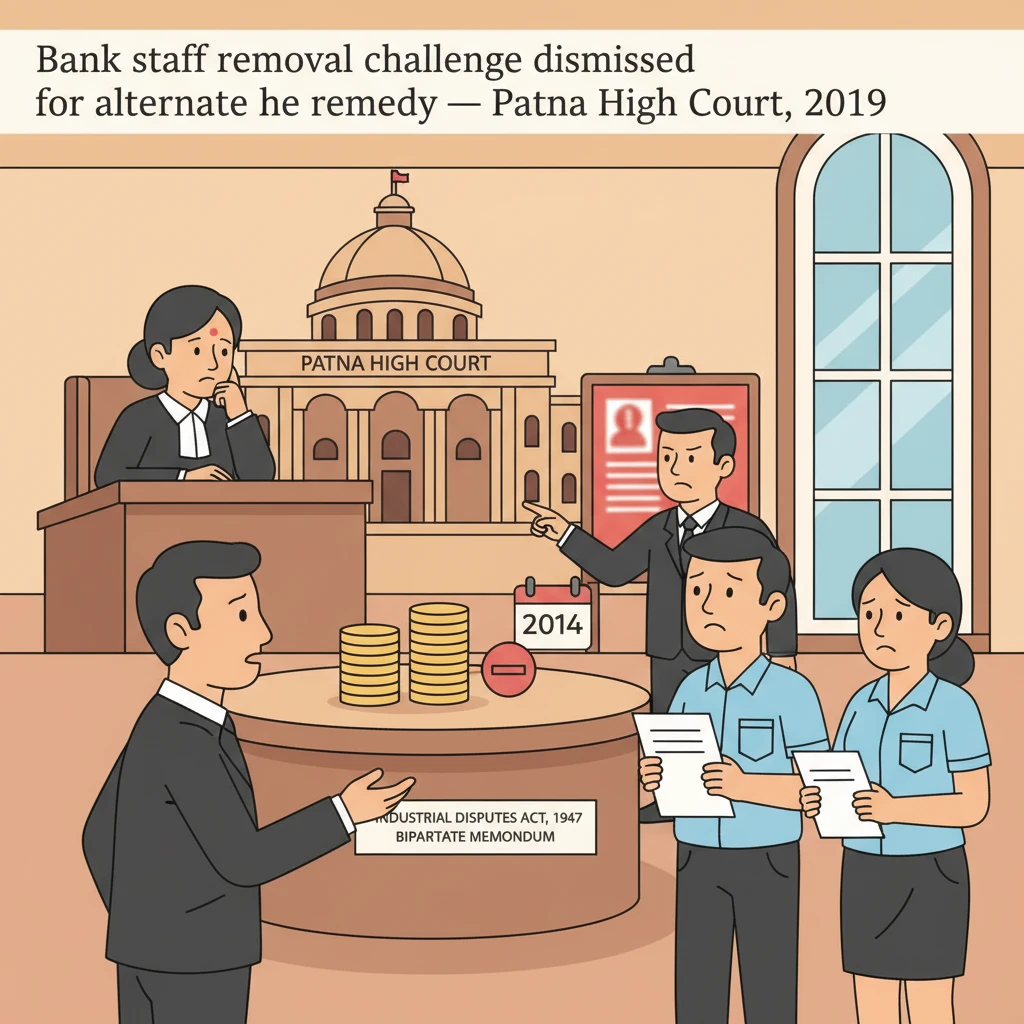 Illustration of Patna High Court building in a disciplinary dispute of bank employees.