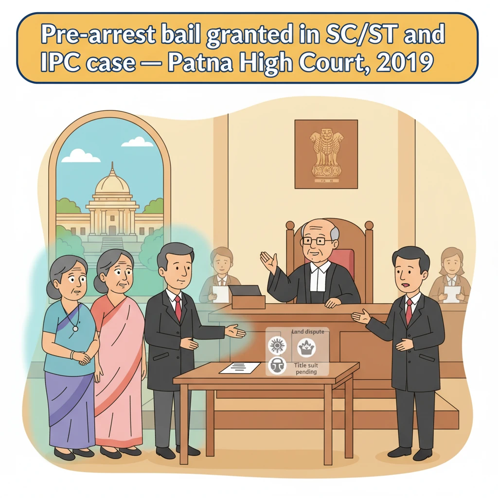 Courtroom illustration representing a Patna High Court anticipatory bail decision.