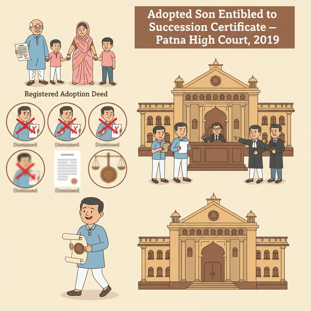 Illustration of Patna High Court deciding a succession certificate dispute involving adoption.