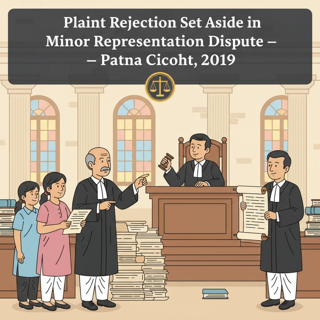 Courtroom scene illustrating Patna High Court review of plaint rejection in a land dispute.