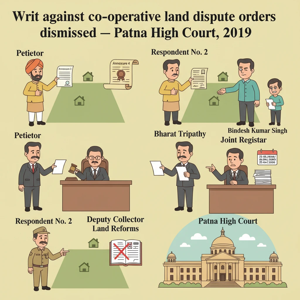Illustration of Patna High Court building in a co-operative housing land dispute case