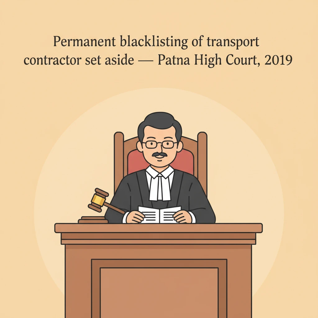 Illustration of Patna High Court hearing a dispute on blacklisting of a transport contractor.