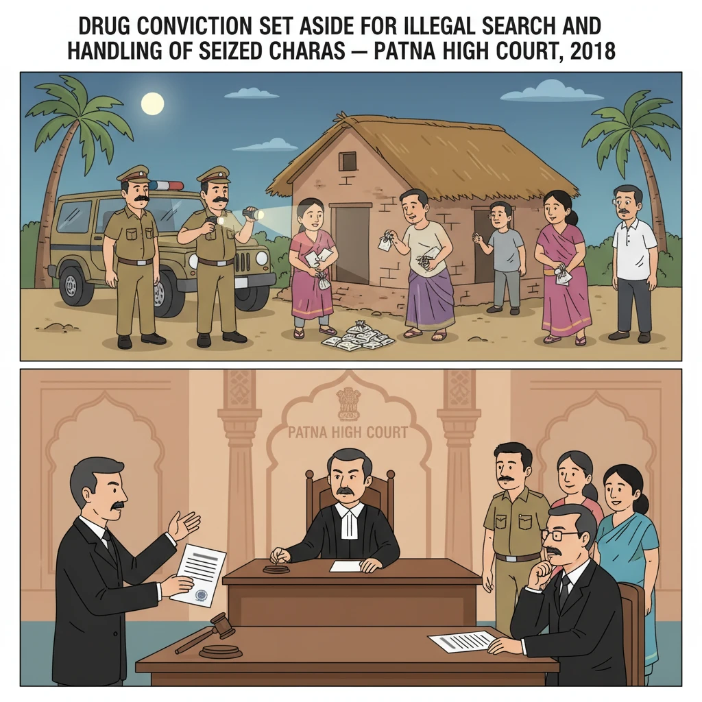 Courtroom illustration showing NDPS appeal hearing before Patna High Court.