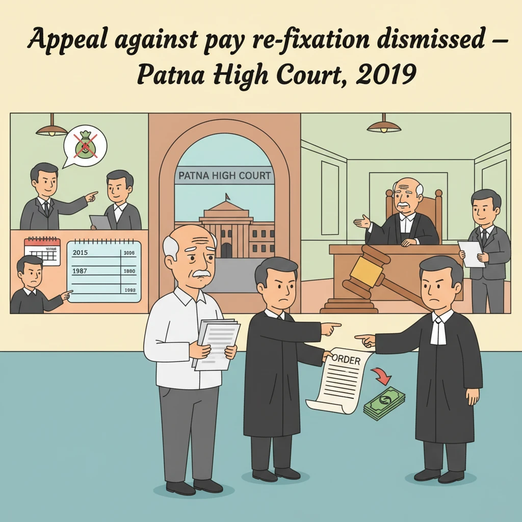 Illustration of Patna High Court hearing a dispute on pay re-fixation of a retired employee