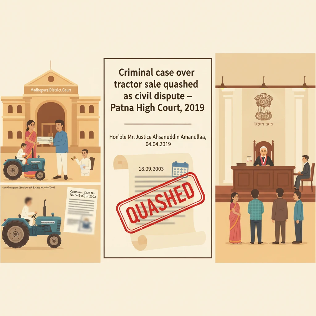 Illustration of Patna High Court examining a tractor sale dispute treated as civil not criminal.