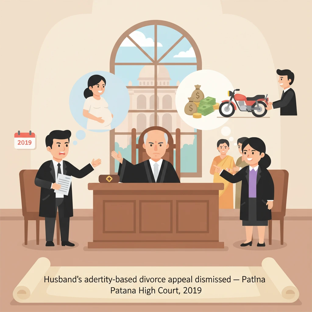 Illustration of Patna High Court hearing a matrimonial appeal on alleged adultery.