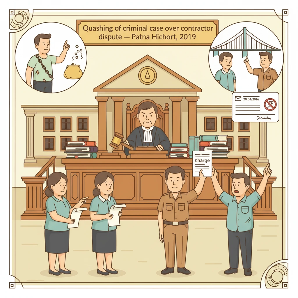 Courtroom illustration showing Patna High Court examining a criminal case against public officials.