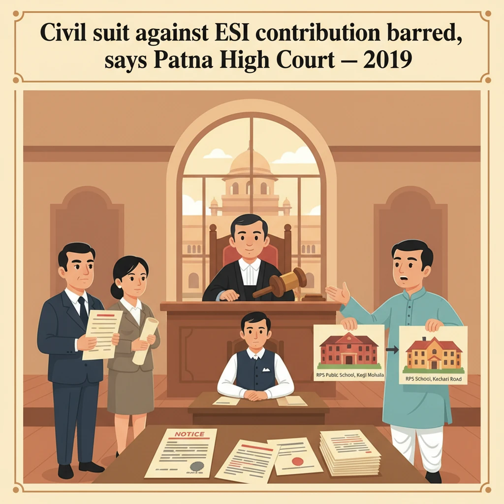 Courtroom setting showing ESI contribution dispute before Patna High Court.
