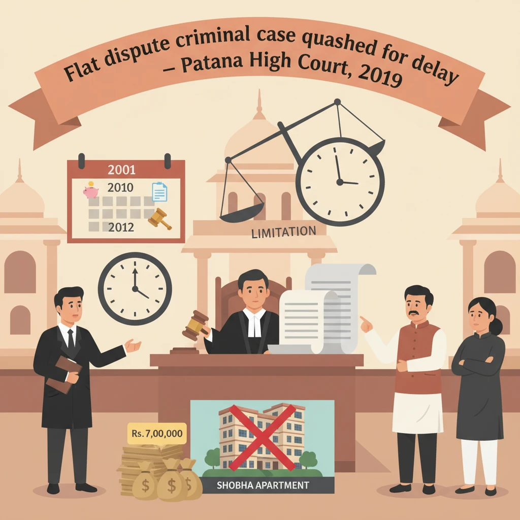 Courtroom scene illustrating Patna High Court ruling on a delayed criminal complaint.