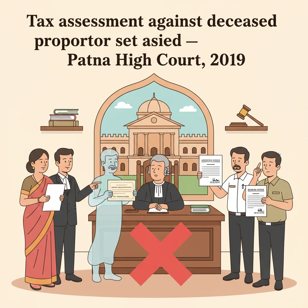 Courtroom illustration showing challenge to tax assessment issued in name of deceased trader