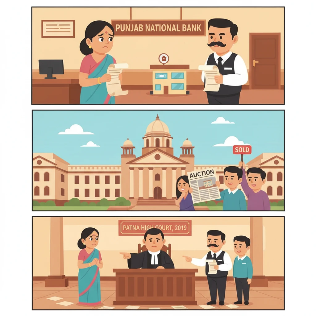 Courtroom scene showing SARFAESI auction dispute before Patna High Court.