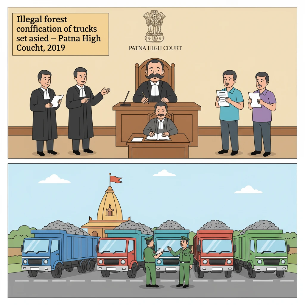 Illustration of Patna High Court reviewing seizure of trucks by forest officials.