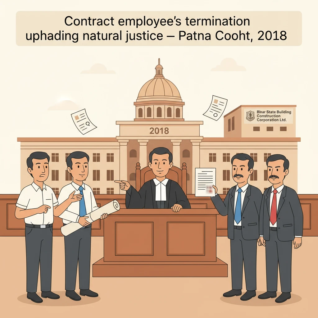 Courtroom scene illustrating Patna High Court review of a contractual employee’s termination.