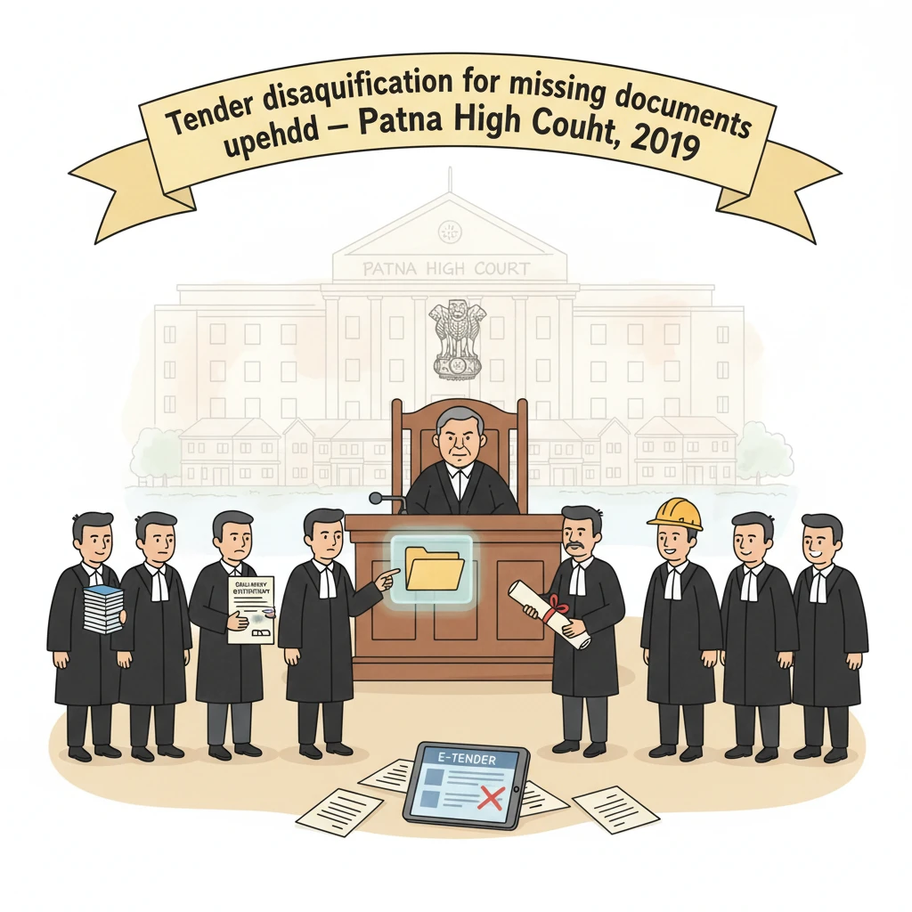 Illustration of Patna High Court reviewing an e-tender dispute in a government housing project.