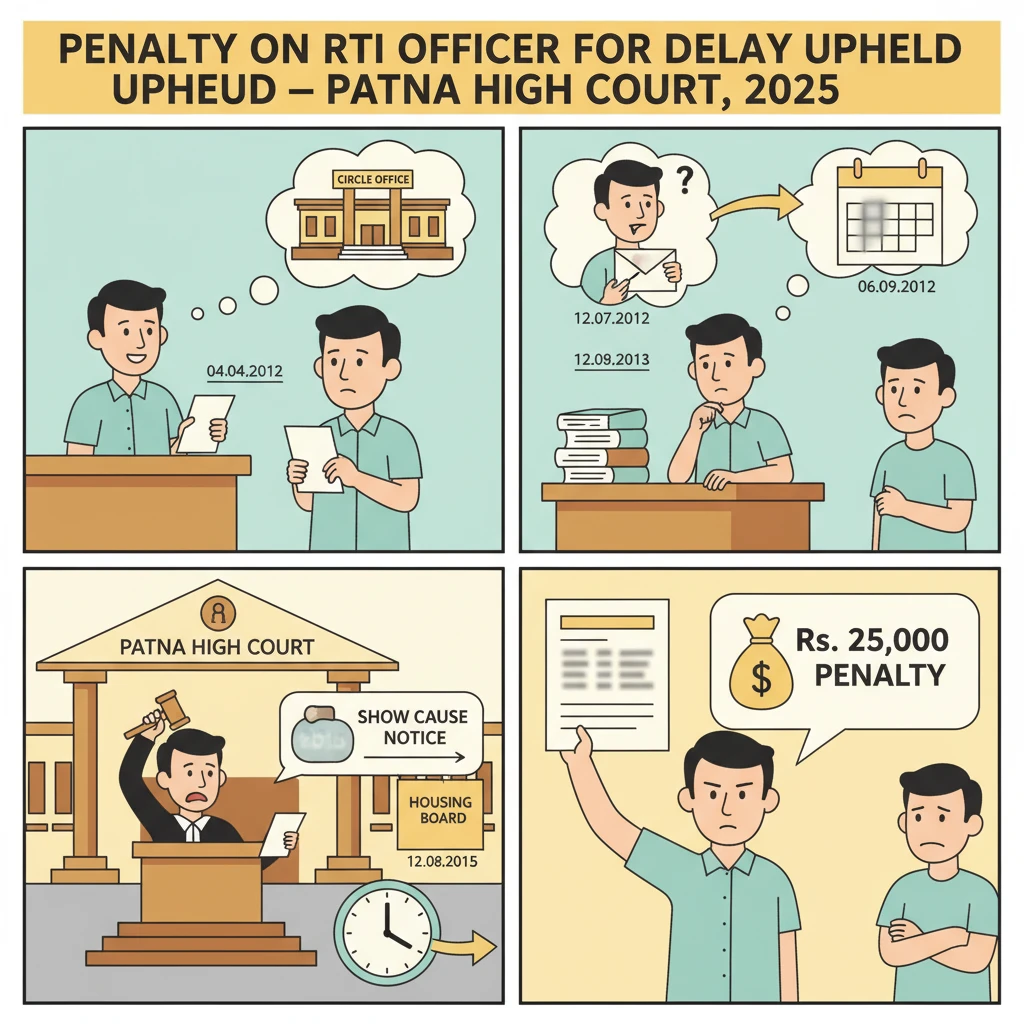 Courtroom scene illustrating Patna High Court review of RTI penalty on a public information officer.