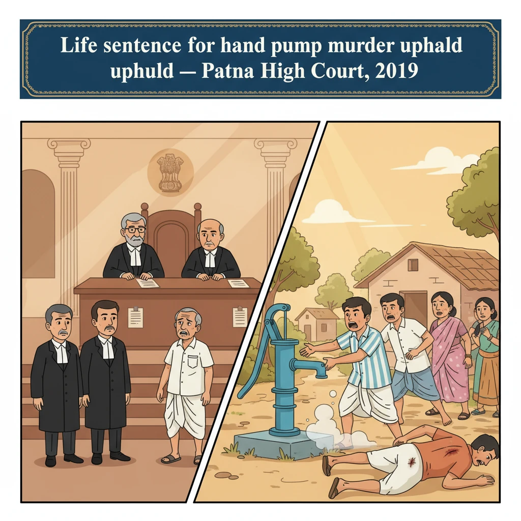 Illustration of Patna High Court hearing a criminal appeal in a village murder case.