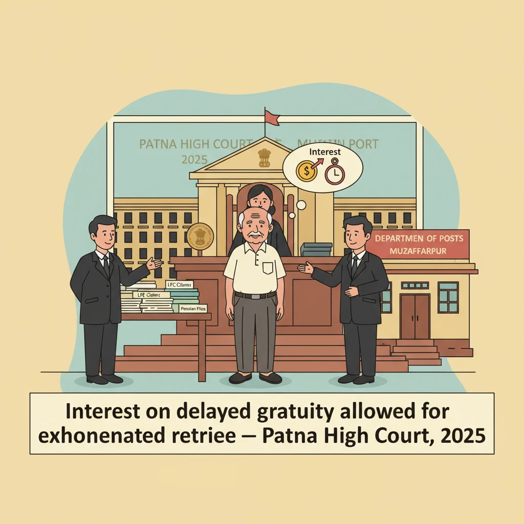 Illustration of Patna High Court reviewing a retired postal employee’s delayed gratuity dispute