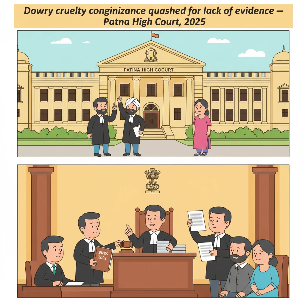 Illustration of Patna High Court examining a dowry cruelty FIR for lack of evidence.