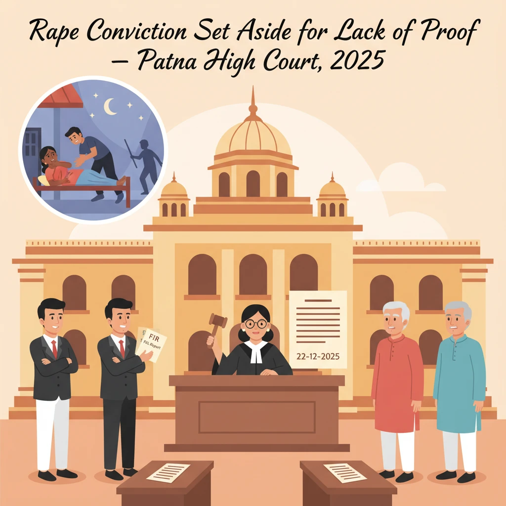 Courtroom scene of judges reviewing evidence in a criminal appeal at Patna High Court