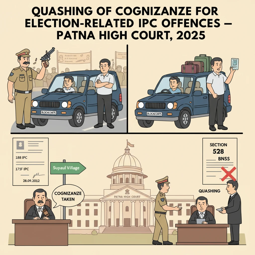 Illustration of Patna High Court examining legality of election-time criminal case.