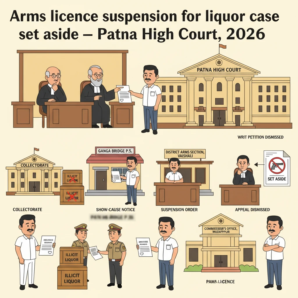 Illustration of Patna High Court reviewing suspension of a citizen’s arms licence.