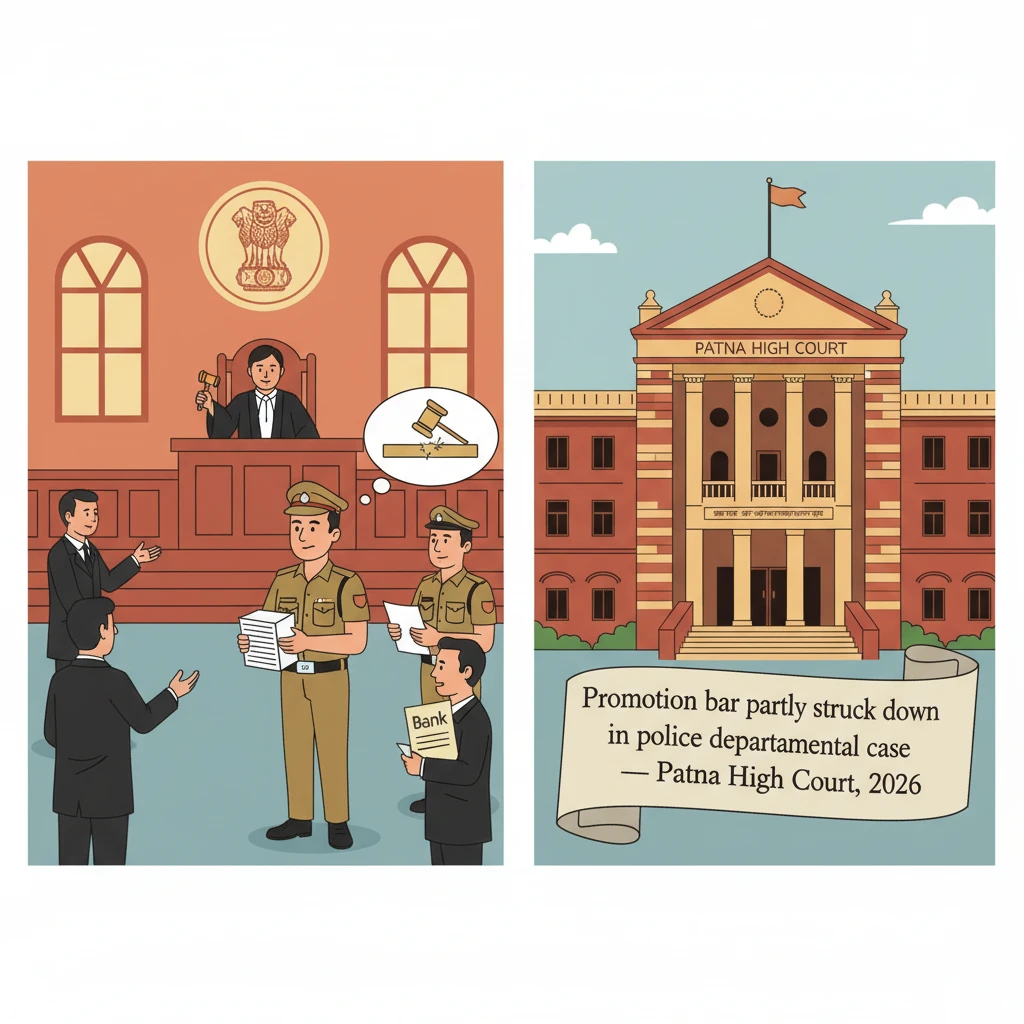 Courtroom illustration showing a disciplinary case against a Bihar police officer before the Patna High Court.