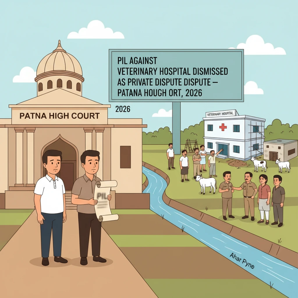 Illustration of Patna High Court reviewing a PIL on government land for a veterinary hospital.