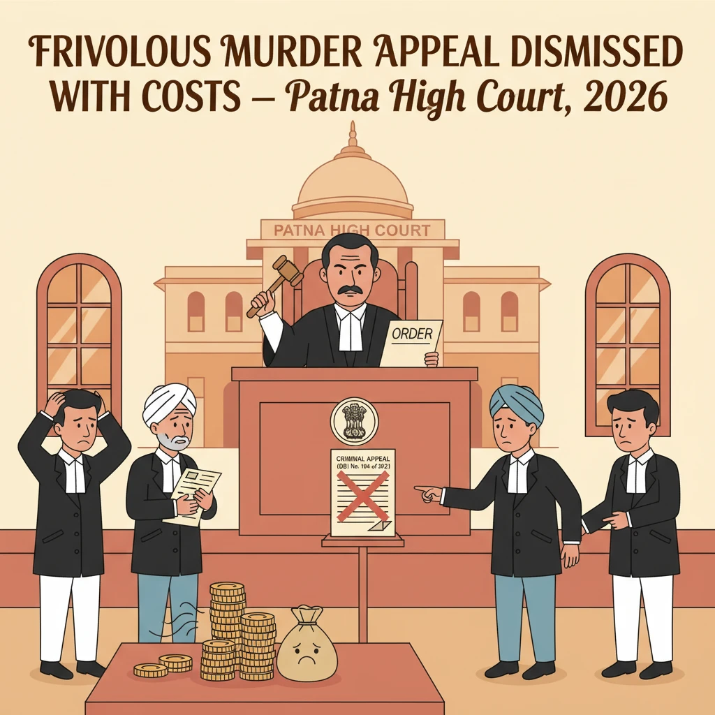 Illustration of Patna High Court building depicting a criminal appeal on a murder acquittal.