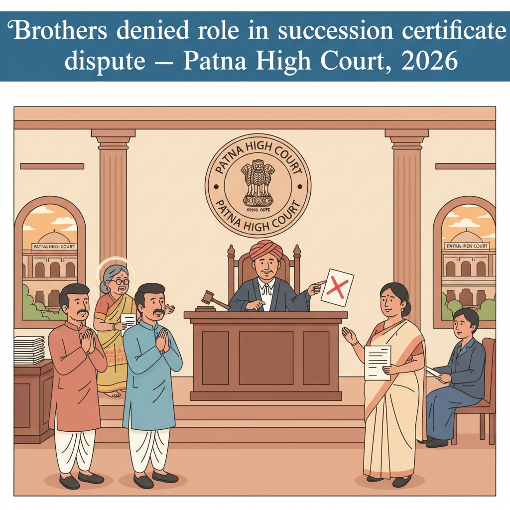 Courtroom scene illustrating a widow’s priority over brothers in a succession dispute.