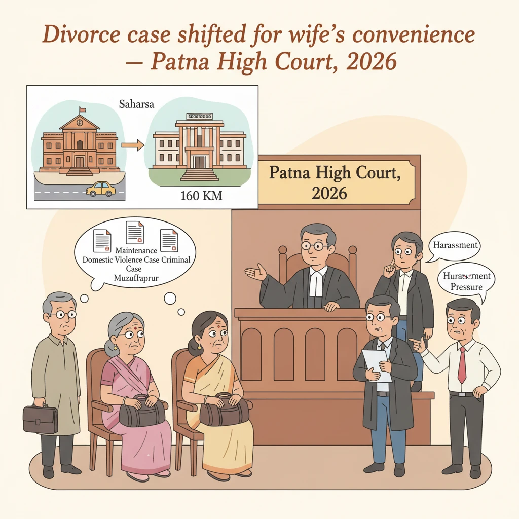 A judge’s bench symbolising the Patna High Court ordering transfer of a divorce case between districts.