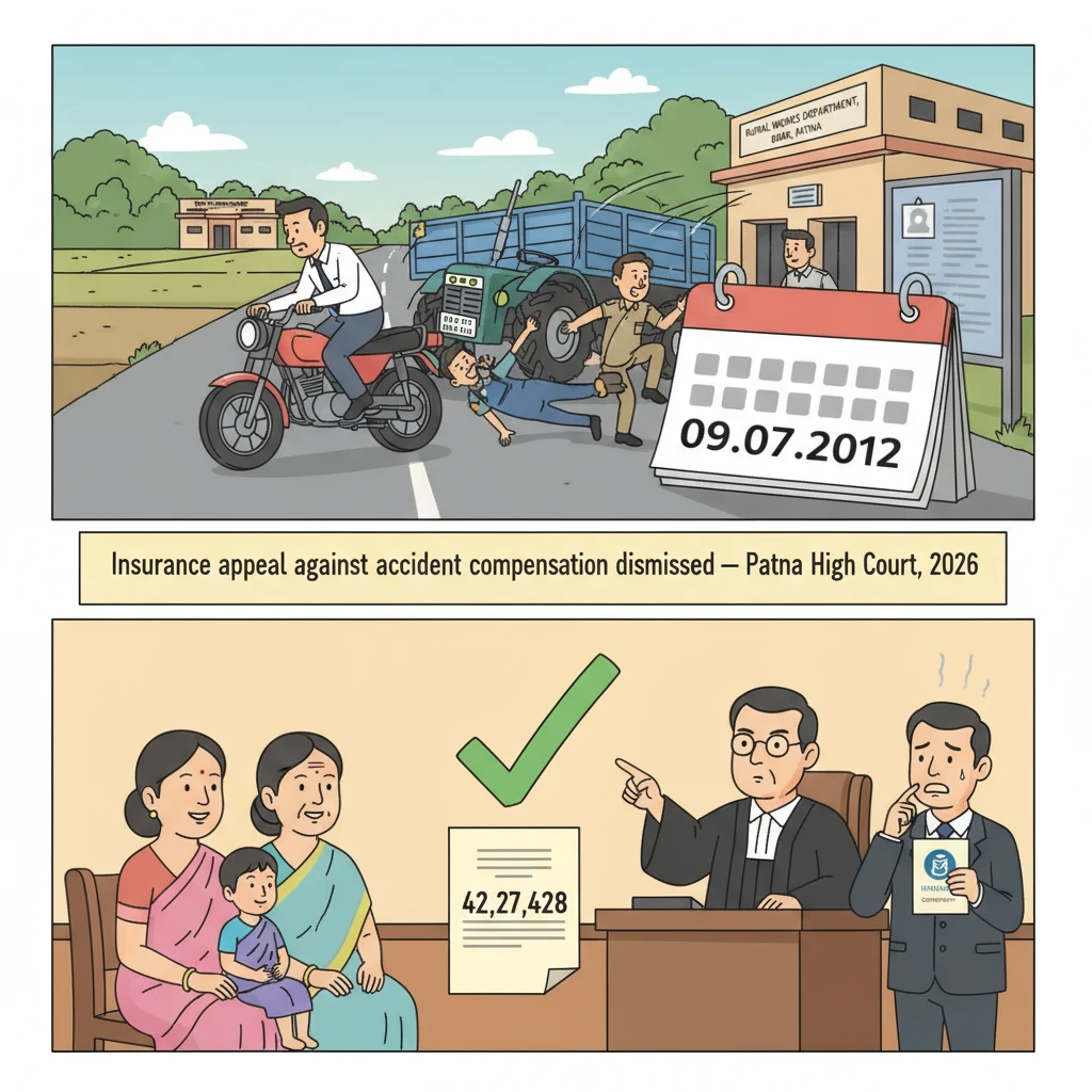 Illustration of Patna High Court reviewing a motor accident compensation appeal.