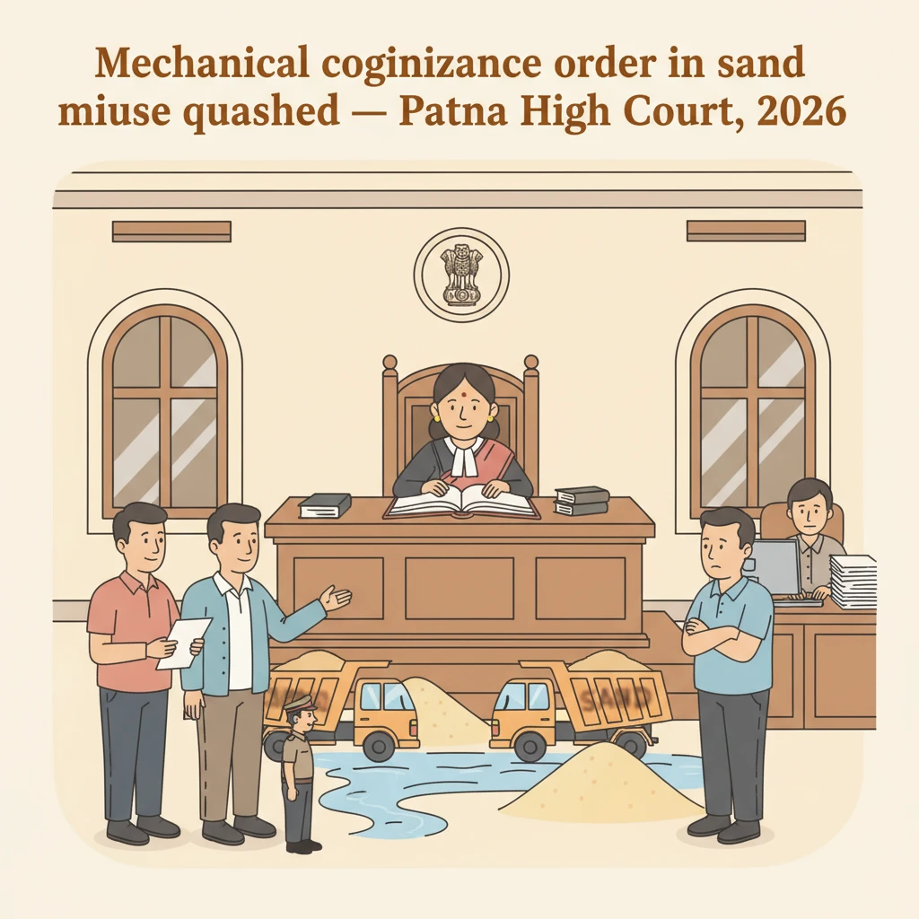 Illustration of the Patna High Court building in a criminal sand mining case.