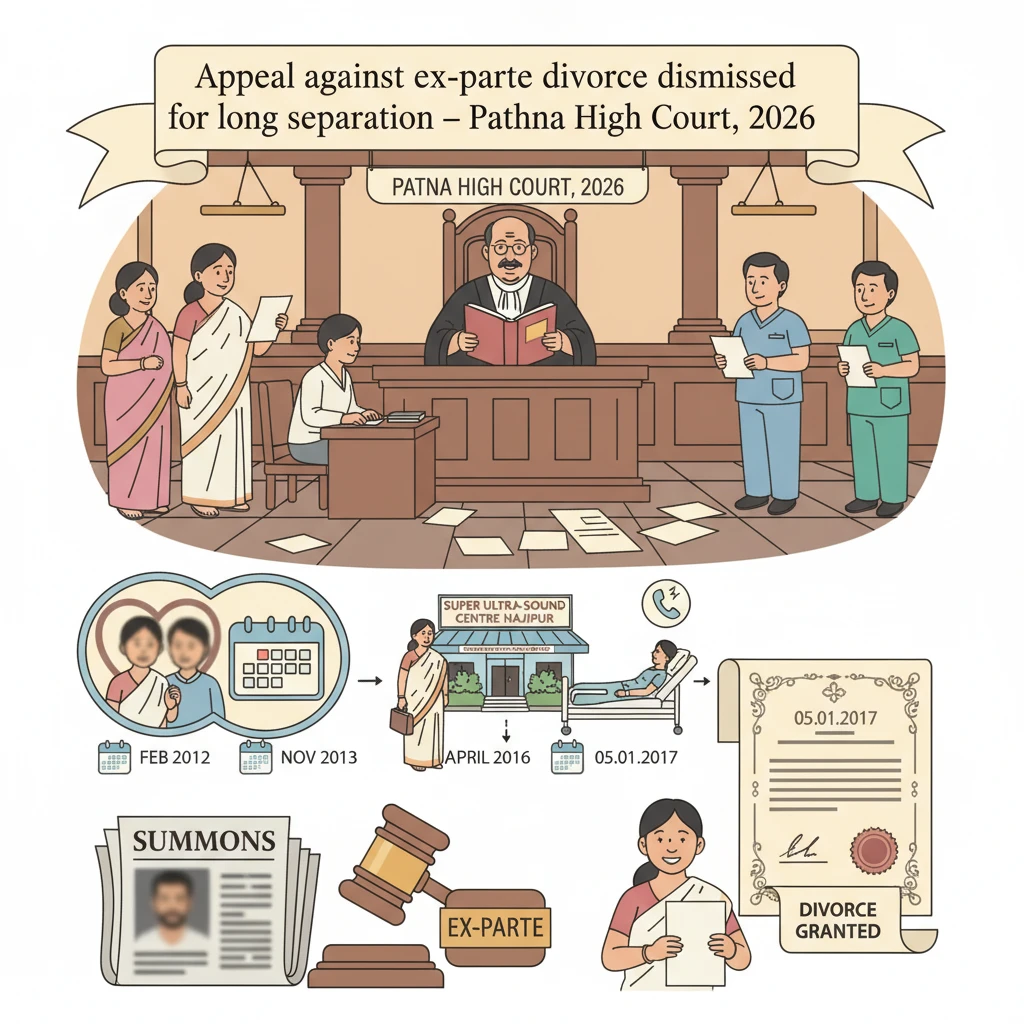 Illustration of Patna High Court hearing an appeal in a matrimonial divorce case.