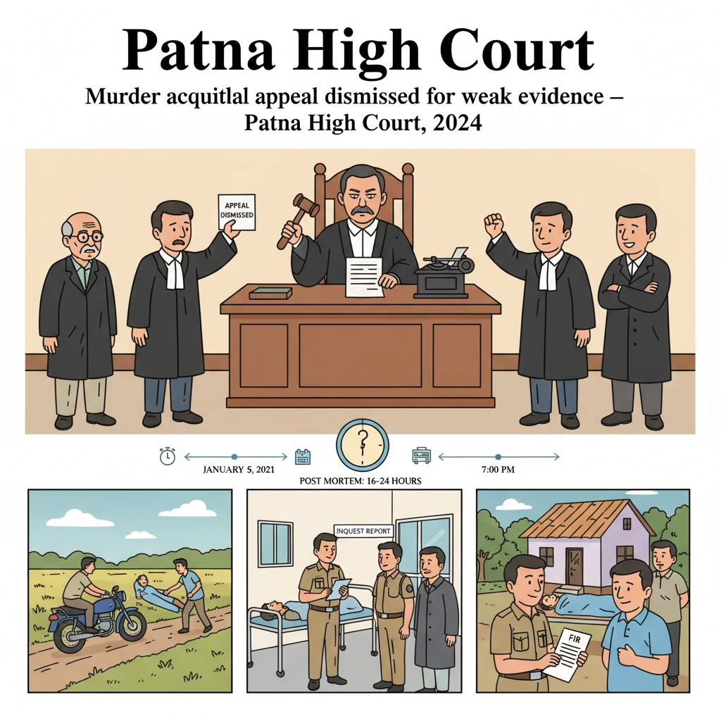Courtroom illustration showing judges reviewing evidence in a Gopalganj murder acquittal appeal.
