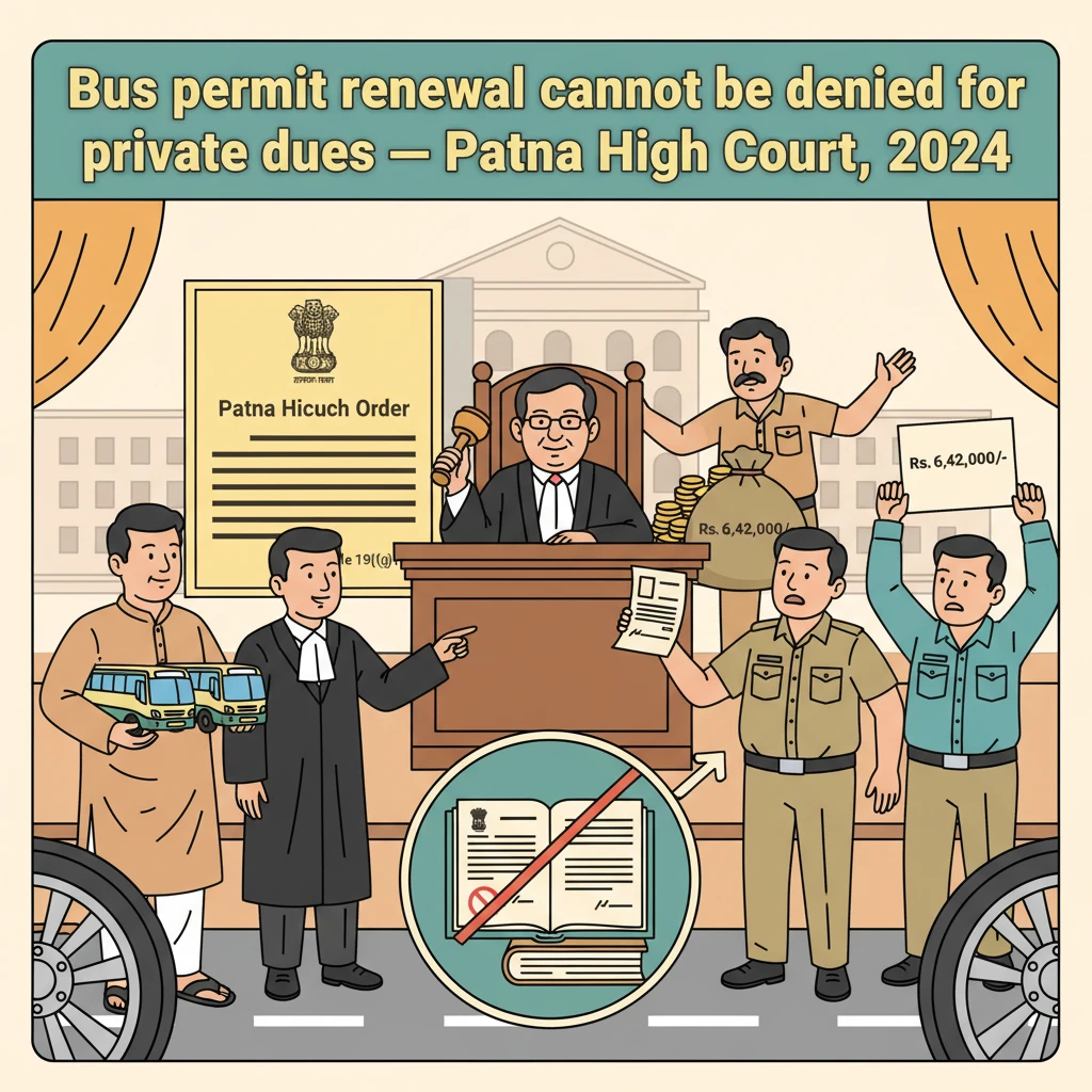 Illustration of Patna High Court reviewing a bus permit renewal dispute.