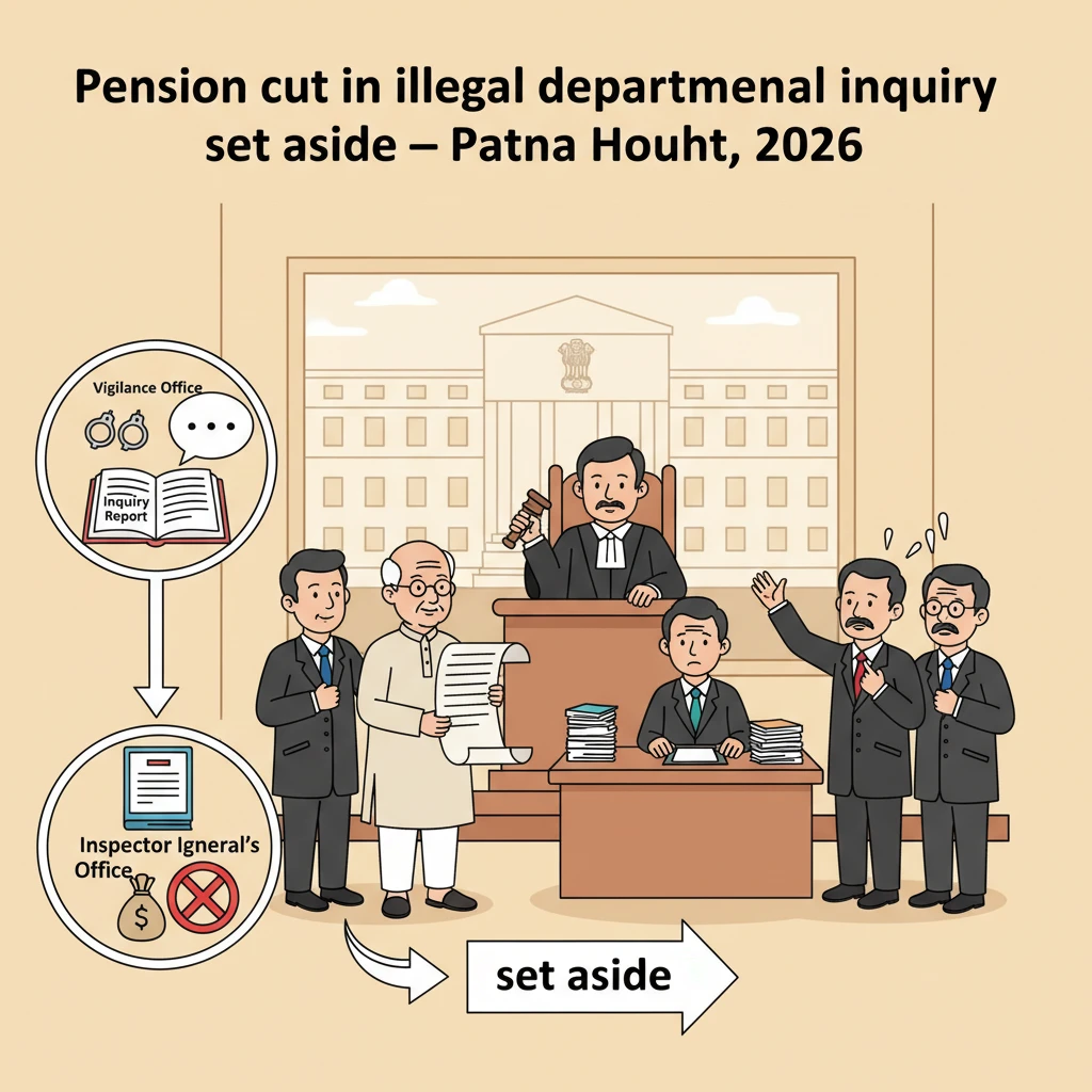 Illustration of Patna High Court reviewing a departmental pension forfeiture case.