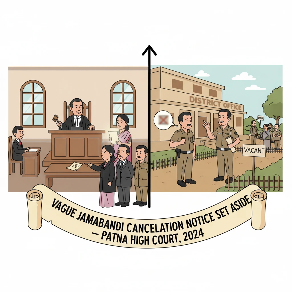 Illustration of Patna High Court examining a land jamabandi cancellation notice.