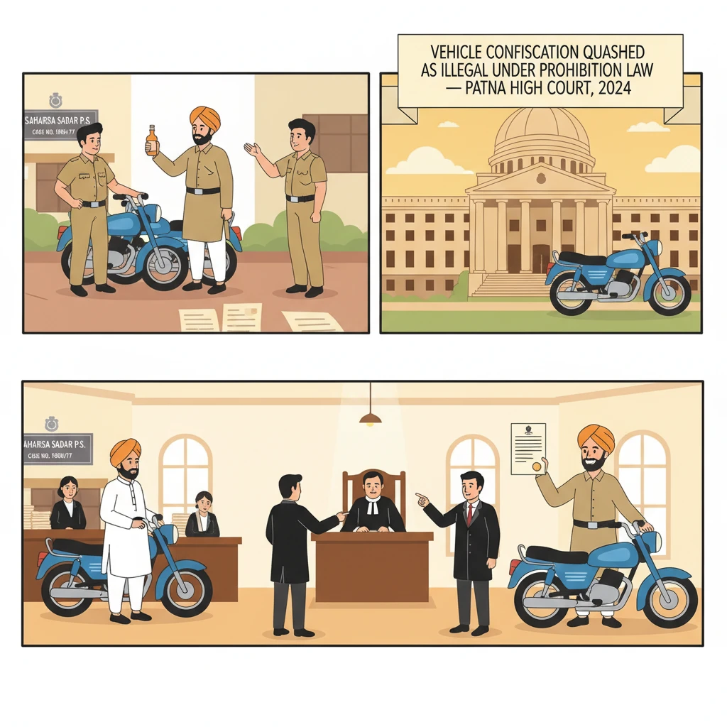 Exterior view of Patna High Court symbolising a ruling on illegal vehicle confiscation.